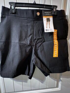 Rafaella Womens Black Stretchy Shorts Size 12 With Flat Front & Side Pockets